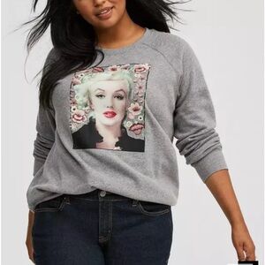 Torrid Marilyn Monroe Sweatshirt Size 4X. Gray Color with flowers